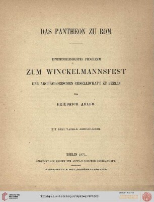 Band 31: Programm zum Winckelmannsfeste der Archäologischen Gesellschaft zu Berlin: Das Pantheon zu Rom