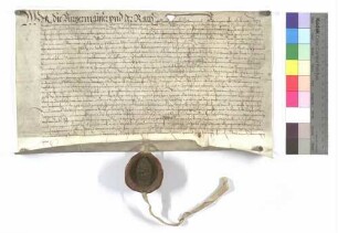 Bürgermeister und Rat der Stadt Gmünd verkaufen an Guardian Nikolaus Alguus und Konvent der Barfüßer zu Gmünd 18 Gulden jährlichen Zins um 400 Gulden.