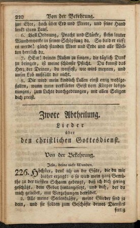 Zwote Abtheilung. Lieder über den christlichen Gottesdienst.