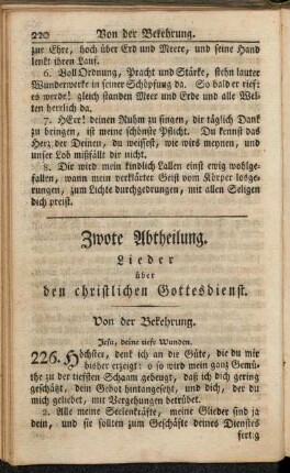Zwote Abtheilung. Lieder über den christlichen Gottesdienst.