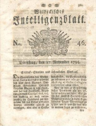 No. 46, Dienstag, den 17. November 1795