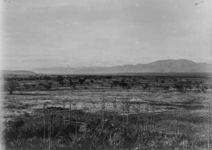 Landschaft : Blick über eine Landschaft. In der Bildmitte erhebt sich ein Berg