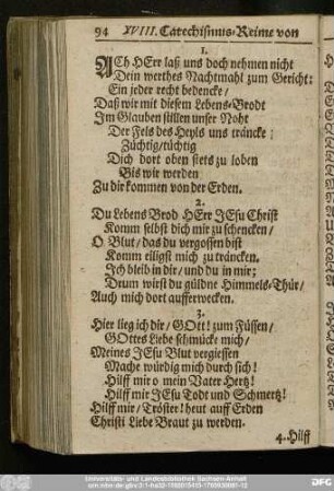 [XVIII. Catechismus-Reime von dem heiligem Abendmahl]