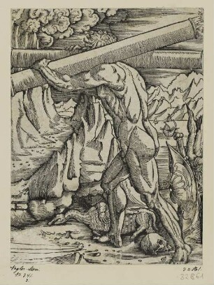 Herakles trägt die korinthischen Säulen, Blatt 3 der Folge "Heraklestaten"