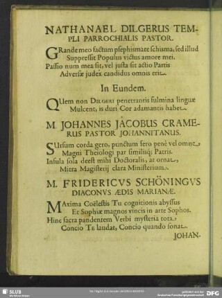 Nathanael Dilgerus Templi Parrochialis Pastor