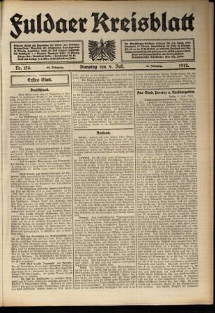 Erste Ausgabe vom Dienstag, den 09. Juli 1912.