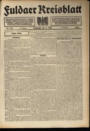 Erste Ausgabe vom Dienstag, den 09. Juli 1912.