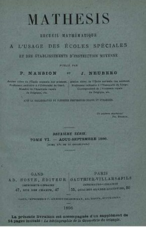 Deuxième. Tome VI. - Aout - Septembre 1896.