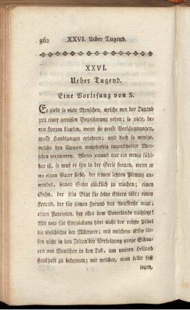XXVI. Ueber Tugend. - XXVII. Das Gedankenstündchen.
