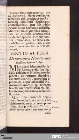 Sectio Altera De mortifera Novatorum Secessione à Romana Ecclesia.