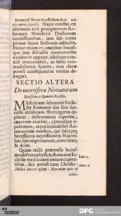 Sectio Altera De mortifera Novatorum Secessione à Romana Ecclesia.