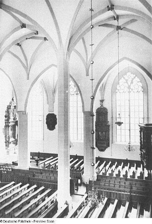 Bautzen. Dom St. Petri (1213/1221). Kircheninneres. Blick von der Nordempore nach Süden