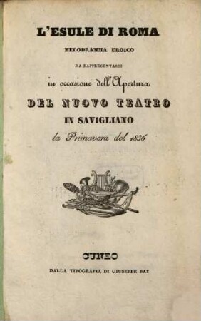 L' esule di Roma : Melodramma eroico