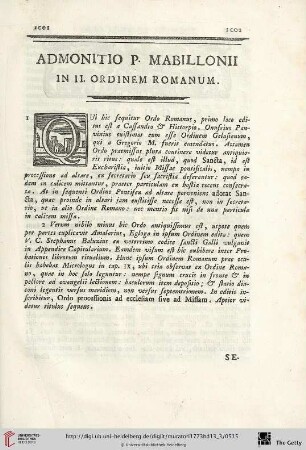 Admonitio P. Mabillonii in II. Ordinem Romanum