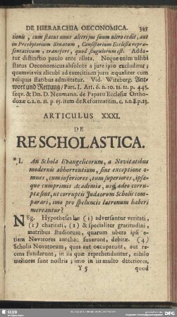 Articulus XXXI. De Rescholastica