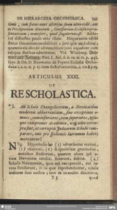 Articulus XXXI. De Rescholastica