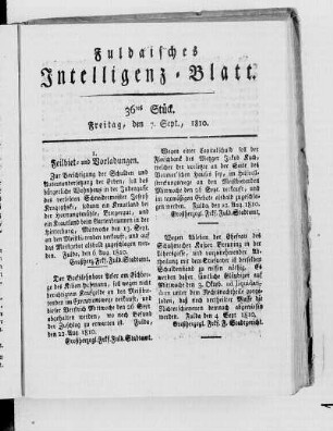 36tes Stück, Ausgabe vom 7. Sept. 1810