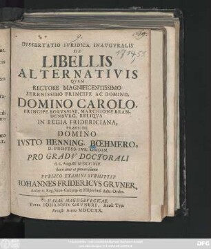 Dissertatio Ivridica Inavgvralis De Libellis Alternativis