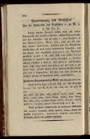 Vorerinnerung des Verfassers - Zusatz des Herausgebers