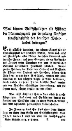 Was können Volksschullehrer als Bildner der Nationaljugend zur Erhaltung künftiger Unabhängigkeit des deutschen Vaterlandes beitragen?