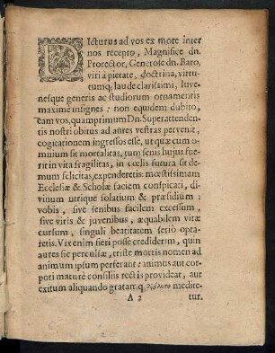 Dicturus ad vos ex more inter nos recepto, Magnifice dn. Prorector ...
