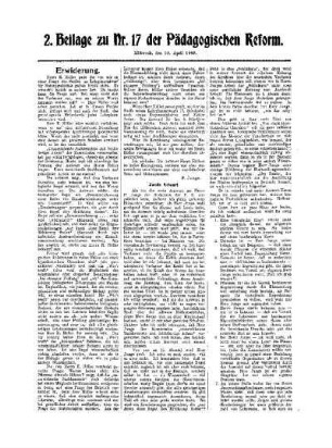 Zweite Antwort : 2. Beilage zu Nr. 17 der Pädagogischen Reform