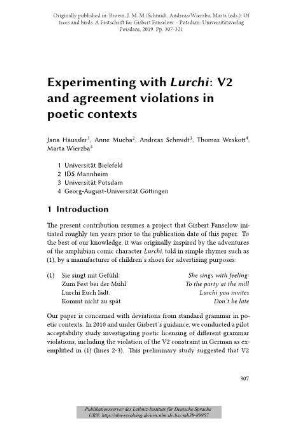 Experimenting with Lurchi: V2 and agreement violations in poetic contexts