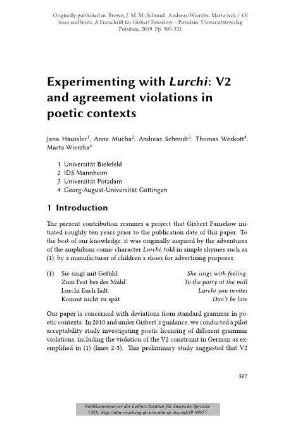 Experimenting with Lurchi: V2 and agreement violations in poetic contexts