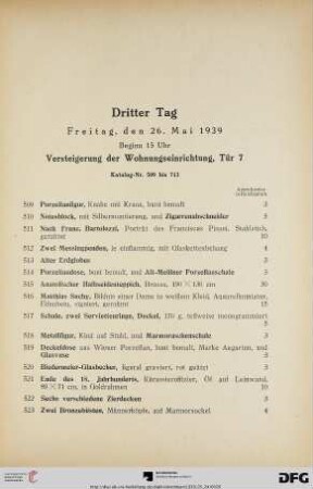 Dritter Tag Freitag, den 26. Mai 1939, Beginn 15 Uhr (Nr. 509-713)