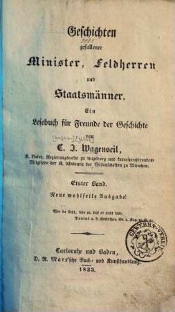 Geschichten gefallener Minister, Feldherren und Staatsmänner, 1