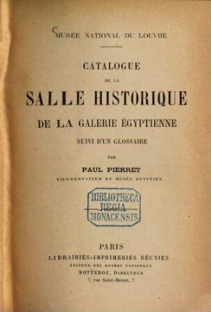 Catalogue de la Salle Historique de la Galerie Égyptienne