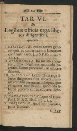 Tab. VI. De Legibus officia erga liberos dirigentibus.