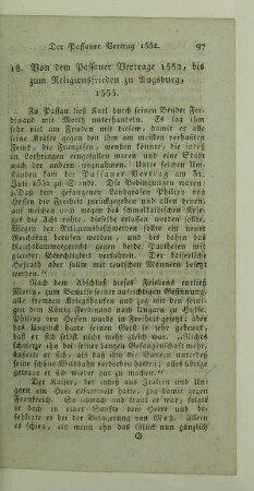 18. Von dem Passauer Vertrage 1552, bis zum Religionsfrieden zu Augsburg, 1555
