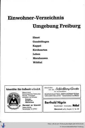 Einwohnerverzeichnis Umgebung Freiburg.