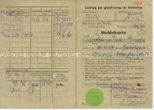 Meldekarte des Arbeitsamtes Berlin ("Stempelkarte") für August 1951 bis Juli 1952