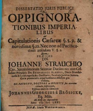 Diss. ... de oppignorationibus imperialibus