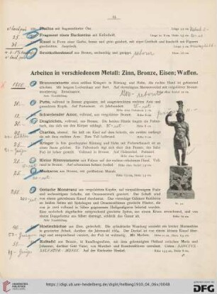 Arbeiten in verschiedenem Metall: Zinn, Bronze, Eisen; Waffen (Nr. 324-369)