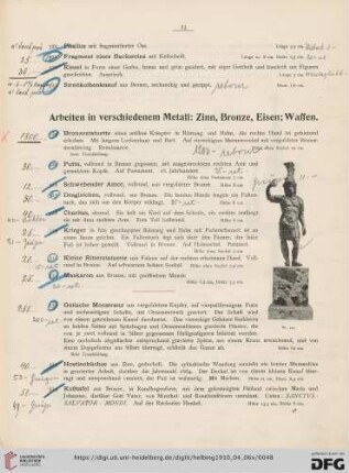 Arbeiten in verschiedenem Metall: Zinn, Bronze, Eisen; Waffen (Nr. 324-369)