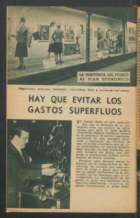 Hay que evitar los gastos superfluos : La respuesta del pueblo al Plan Económico