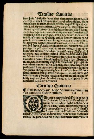 Titulus Quintus Quom parochianus diebus dominicis tenetur in sua parochia audire missam.