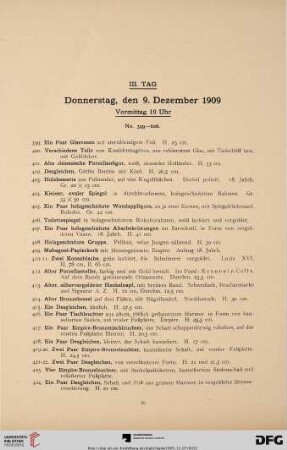 III. Tag: Donnerstag, den 9. Dezember 1909, Vormittag 10 Uhr (Nr. 399-608)