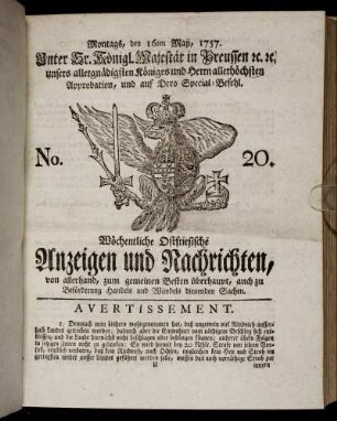 No. 20. Montags, den 16ten Maji, 1757.