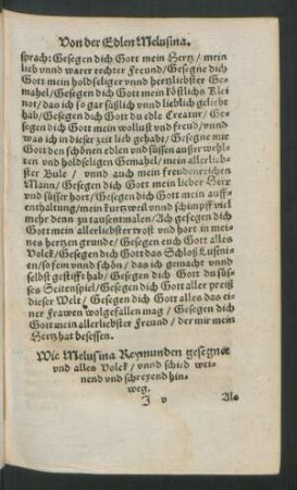 Wie Melusina Reymunden gesegnet und alles Volck/ unnd schied weinend und schreyend hinweg.