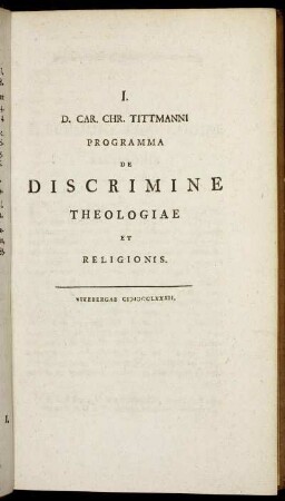D. Car. Chr. Tittmanni Programma De Discrimine Theologiae Et Religionis