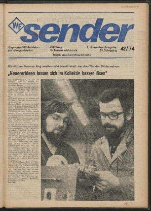 Betriebszeitung 'WF-Sender', Nr.42/1974 (2. Novemberausgabe 1974)