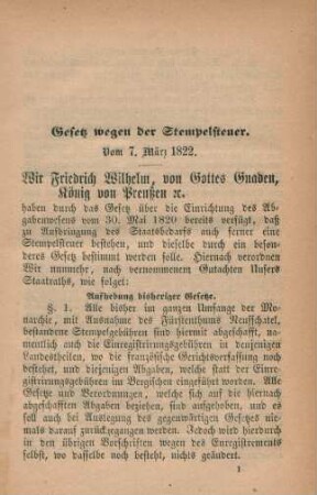 Gesetz wegen der Stempelsteuer. Vom 7. März 1822.