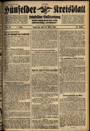 Erste Ausgabe vom Samstag, den 27. März 1937.