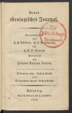 Jahrgang 1799. Erstes Stück. oder Dreyzehnter Band. Erstes Stück