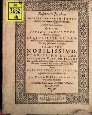 Disp. iur. miscellanearum iuris nostri controversi quaestionum decades duas continens