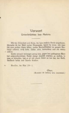Vorwort. Unterdrücktes des Autors